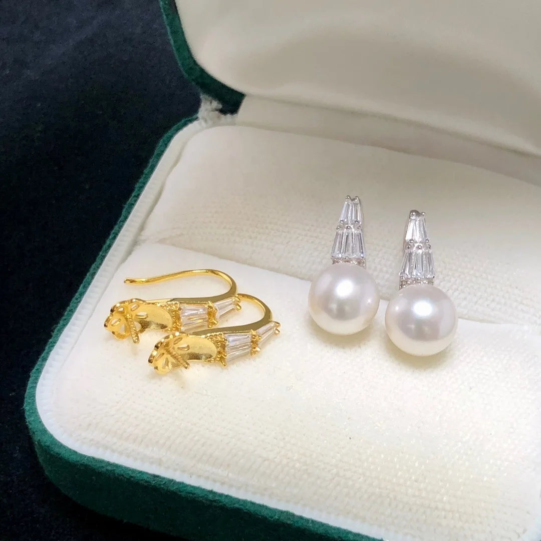 E2011 9-10mm DIY Natural Freshwater Pearl Charm Earrings Mounting Accessory 925 Sterling Silver Gold Plated  Jewelry for Women