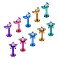 ASTM F136 Titanium 16G Lips Shape CZ Inlay Multicolor Anodizing Punk Style Engagement Ear Stud Earrings Labret Helix Tragus Body