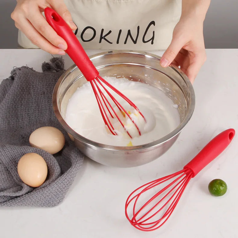 Silicone Egg Beater with Creative Wood Handle Hand Eco-Friendly Manual Mixer Whisk for Baking