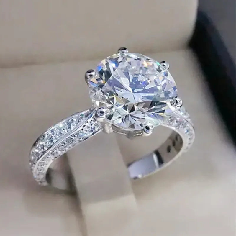 CAOSHI New Fashion Bling Bling 6 Claw Cubic Zircon Rings Women 925 Silver Plated Shiny Diamond Rings for Wedding