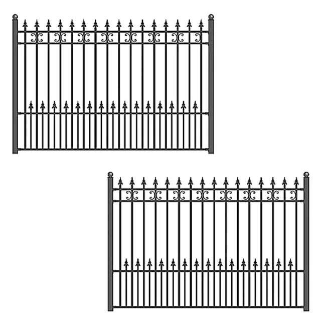 Low Maintenance Carbon Steel Wrought Iron Fence Waterproof Rail Fence for Security Driveway Gates Easily Assembled Steel Gate