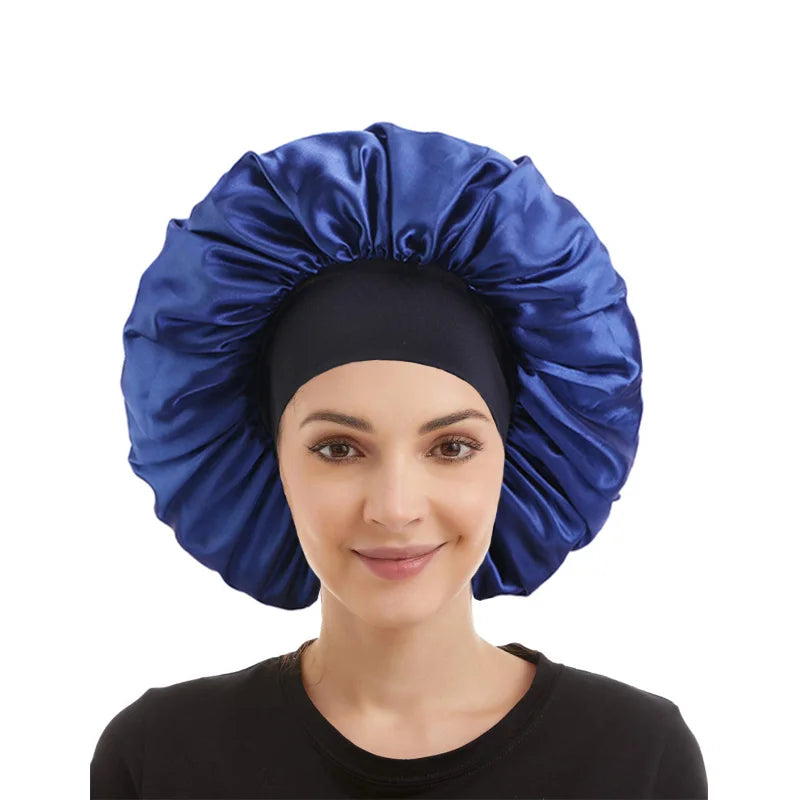 Large Satin Sleep Cap Elastic Night Sleeping Hat Bonnet Nightcap Head Cover With Comfortable  Wide Band