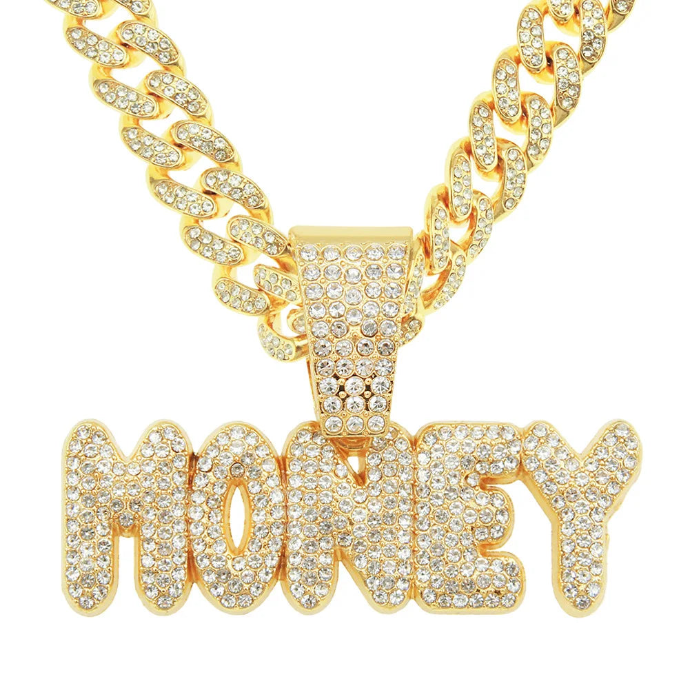 Hip Hop Full Diamond Alphabet Pendant Necklace Hipster Exaggerated Punk Personality Wide Style Cuban Chain Collarbone Necklace