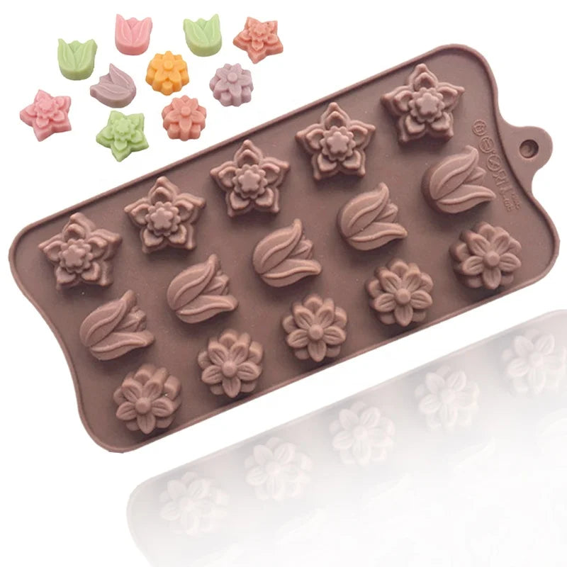 221 Ice Cube Tray Free Sample 15 Cavity Different Flower Tulip Shape Silicon Resin Mold Silicon Chocolate Moulds Silicone LFGB