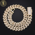 Fashion Hip Hop Jewelry Wholesale 20mm Gold Plated Brass 2 Rows Baguette Zircon Diamond Cuban Link Chain for Mens
