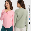 SHINBENE O Neck Button Fitness Girls Gym Yoga Tops Hip Length Ribbed Workout Long Sleeves Sports Tops