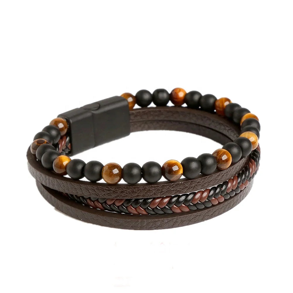 Wholesale New Fashion Unisex Hand-Woven Natural Obsidian Beaded Bracelet Trendy Charm Bracelets for Wedding Anniversary Gift