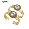 WT-MPB089 WKT New Design Religion Handmade Rhinestone and Turkey Eye Bangle 18k Gold Plated Shell Eye Women Bangle