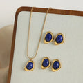 Vintage Irregular Geometry Stainless Steel PVD Real Gold Inlaid Natural Stone Pendant Necklace Earrings Jewelry for Women