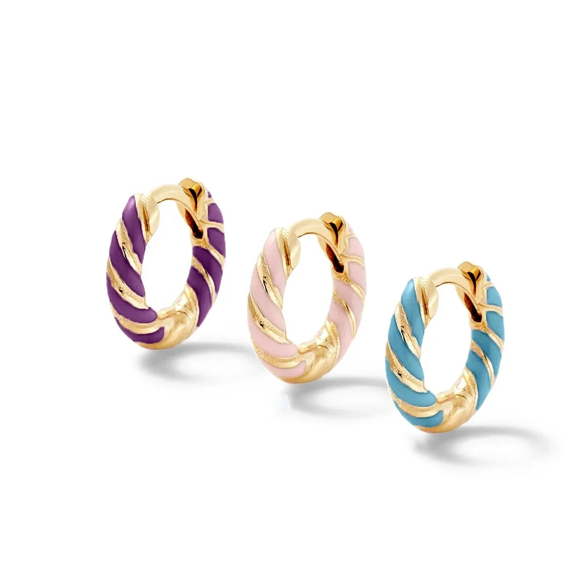 LOZRUNVE 925 Sterling Silver Colorful Twisted Enamel Small Huggie Hoop Earring
