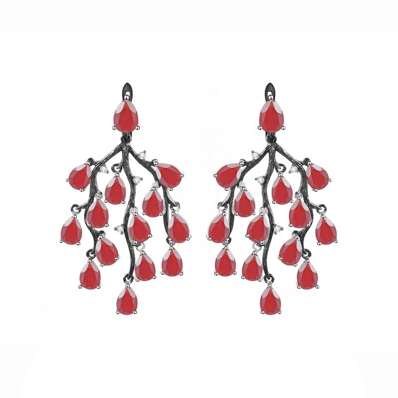 Abiding Natural Red Agate Gemstone Branches Jewelry 925 Sterling Silver Luxury Drop Earrings Women for Wedding