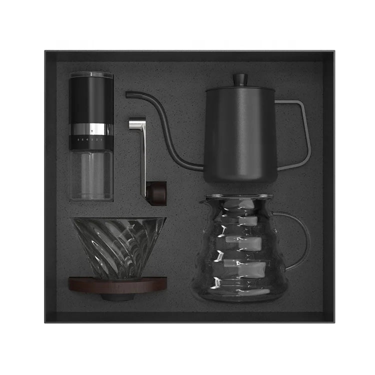 Premium Gift Box Outdoor Travel Drip Coffee Set with Pour Over Coffee Maker Filter Kettle Manual Grinder