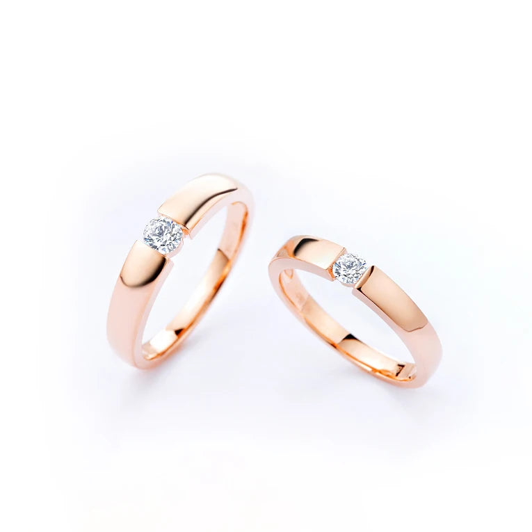 9K 10K 14K Solid Gold Platinum Rings Round Brilliant Cut Diamond Moissanite Couple Wedding Ring Set