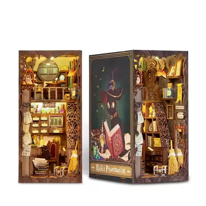 Cutebee Hot Selling Wooden Dollhouse Miniature with Light Magic Pharmacist Building Book Nook for Christmas Gifts