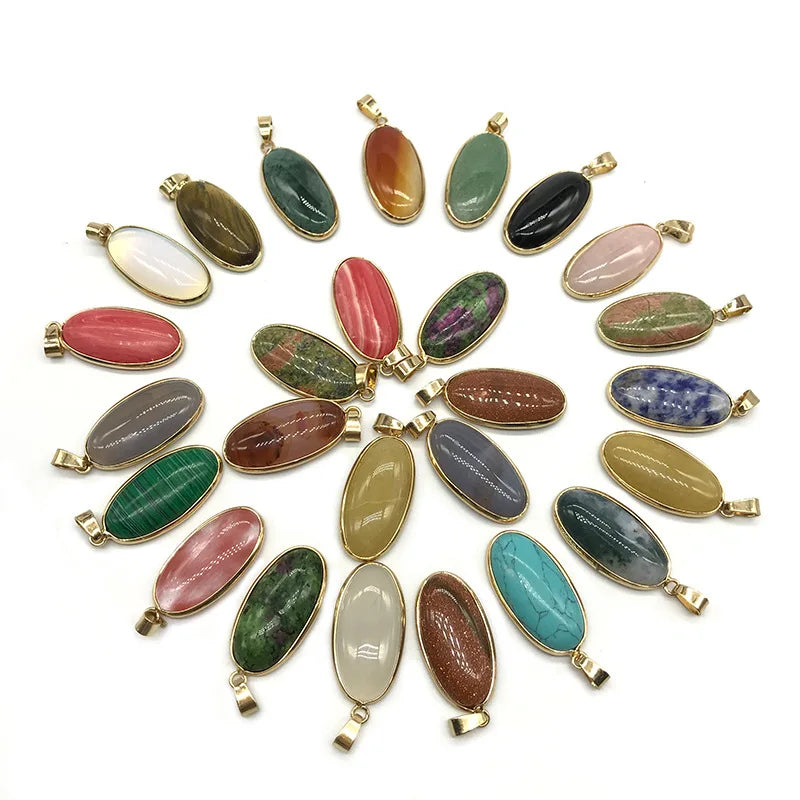 Huiying Natural Crystal Semi-precious Stone Agates Cute Oval Shape Pendant Necklace Gemstone Pendant