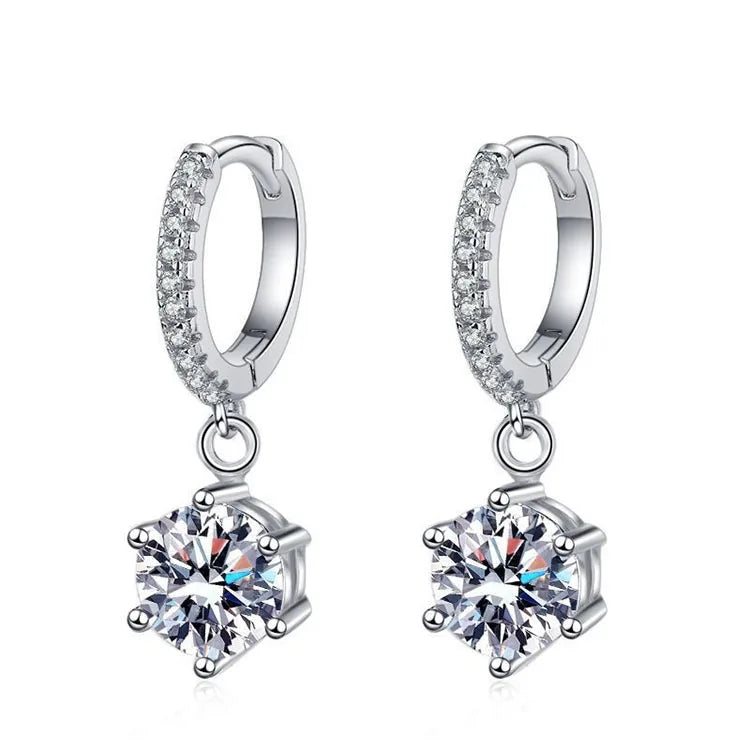 G2306 Wholesale Zircon Huggie Earring Hoops With Charm Six Claws Moissanite Hoop Women Fashion Jewelry Earrings