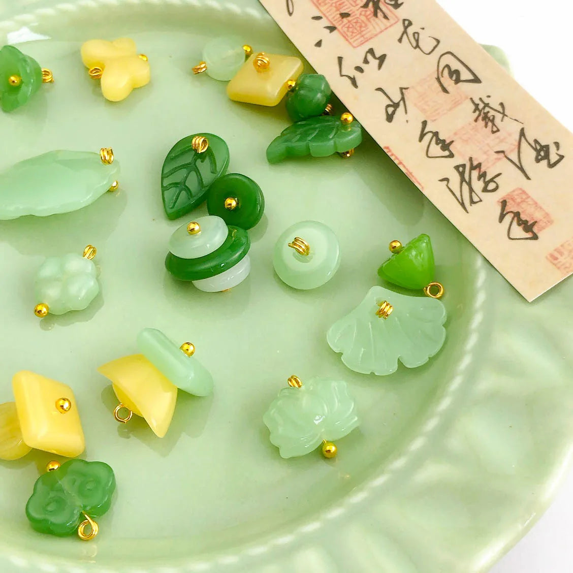 Simple 10-15mm Colorful Glass Beads Charm Cute Square Butterfly Leaf Clover Pendant for DIY Earring Making Jewelry Accessories