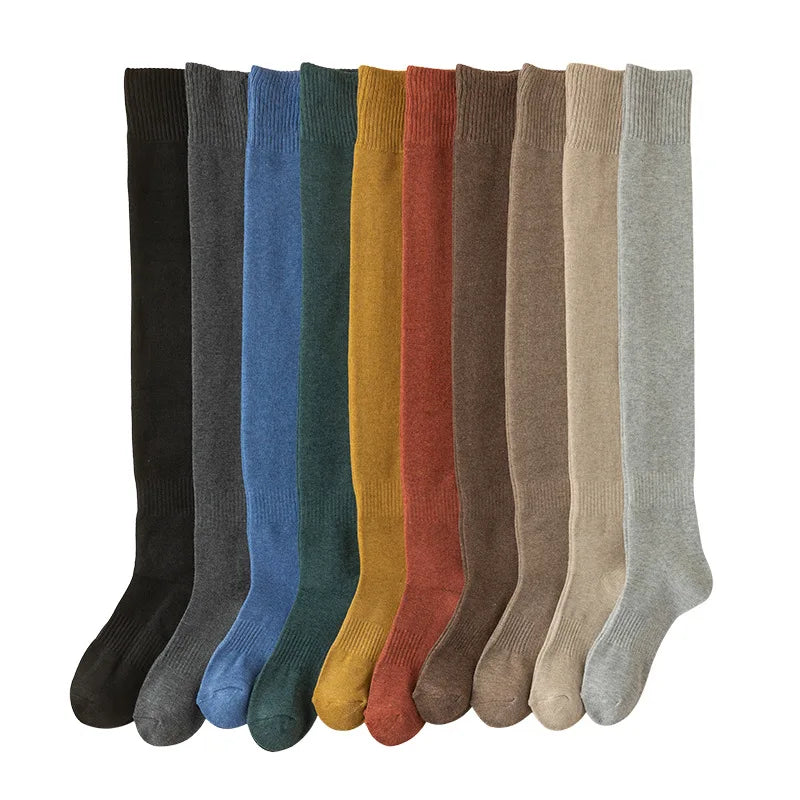 Fleece Thick Socks Warm Over Knee Socks Cotton Non Slip Solid Color Socks for Women