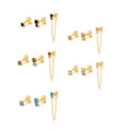 Cubic Zirconia 925 Sterling Silver Small Studs Earrings Gold Plated Long Chain Drop Earrings Set