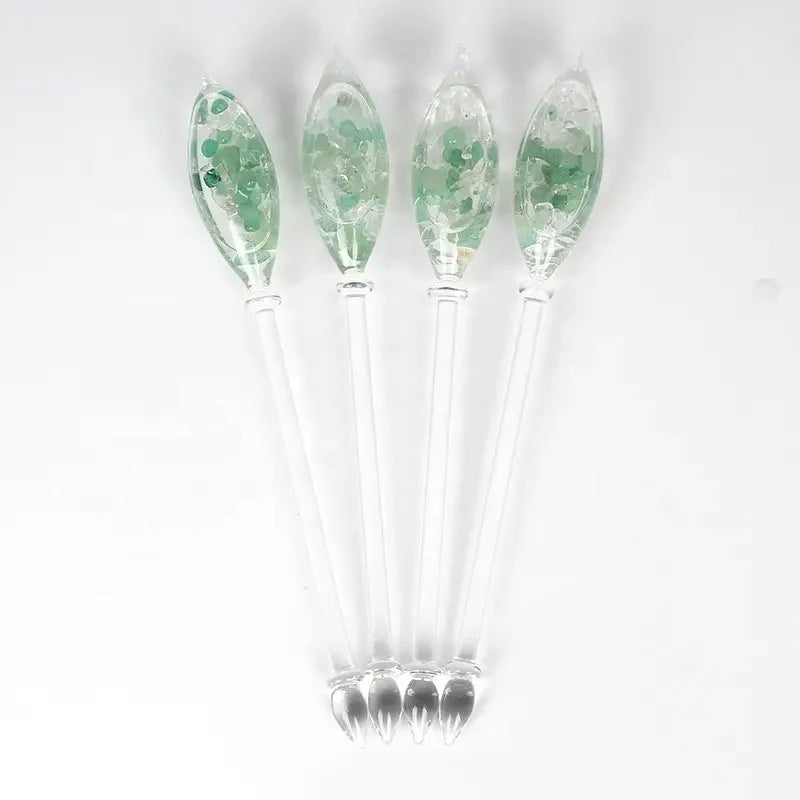Custom Diamond Flower Top Infused Crystal Clear Rose Quartz Glass Stirrers for Water Coffee Drinks