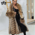Janefur Luxury Warm Long Style Unisex Genuine Raccoon Fur Winter Coat