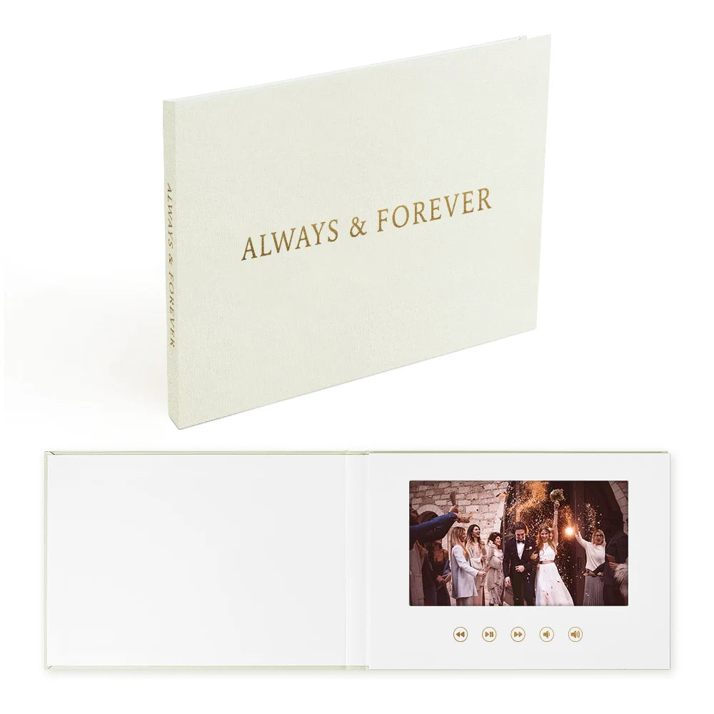 Papercraft Customized Digital Videobook Linen-bound Wedding Video Book Always Forever Gold Foil Linen 7 Inch Video Book