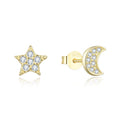925 Sterling Silver Boho Earrings Gold Plated Moon Stars Trending Crown Pattern Studs for Women for Wedding Party Chic Zircon