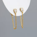 Ins 925 Sterling Silver Long Chain Tassel Oval Water Drop Gold Plated Stud Earrings Jewelry for Women