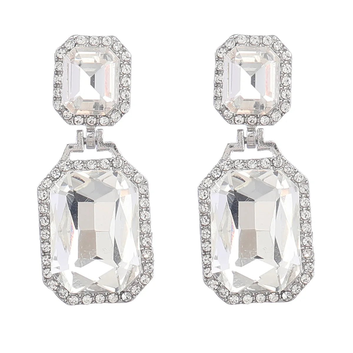 Trendy Women Glass Diamond Square Dangle Earrings Bling Emerald Rhinestone Geometric Earrings