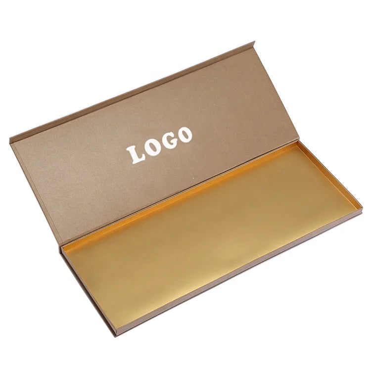 Custom Gold Foil logo Large Thin Kraft Cardboard Valentine Chocolate bar Gift Packaging Magnetic Box