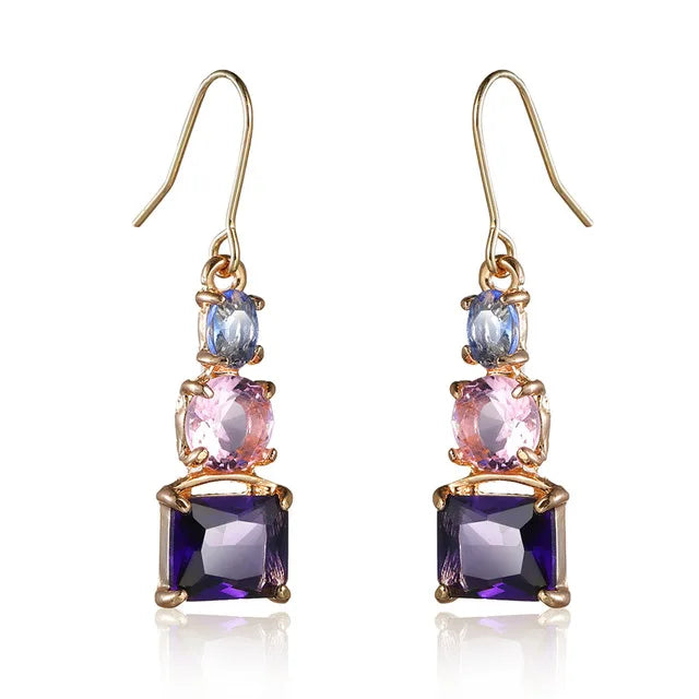 New Arrive Hot Selling Zircon Crystal Gold Plating Drop Earrings Topaz Pendant Earrings
