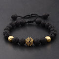 DOUVEI Round Black CZ Zircon Pave Lava Weaving Bracelet Men Beads Weaving Bracelet Homme Adjustable Dropshipping
