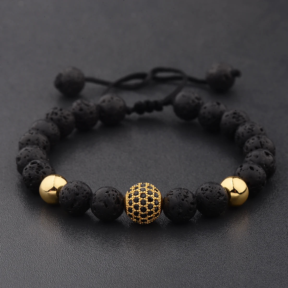DOUVEI Round Black CZ Zircon Pave Lava Weaving Bracelet Men Beads Weaving Bracelet Homme Adjustable Dropshipping