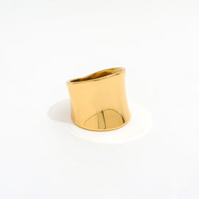 High End 18K Plain Gold Irregular Cambered Surface Chunky Gradient Band Rings Stainless Steel Trendy Simple Gold Plated Jewelry