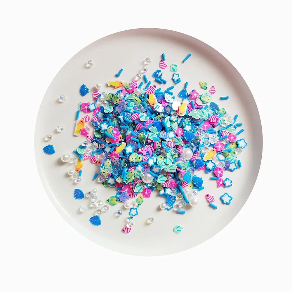 Colorful Fish Clay Slices and Shell Sequins Candy Sprinkles with Pearls Beads for DIY Crafts Tumbler Filling