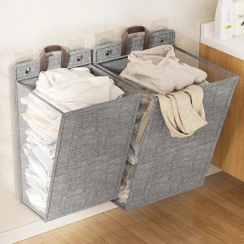 Multifunction Wall Mounted Household  Clothes Storage Basket Fold Design Breathable Waterproof Collapsible Gray Tall Clothes