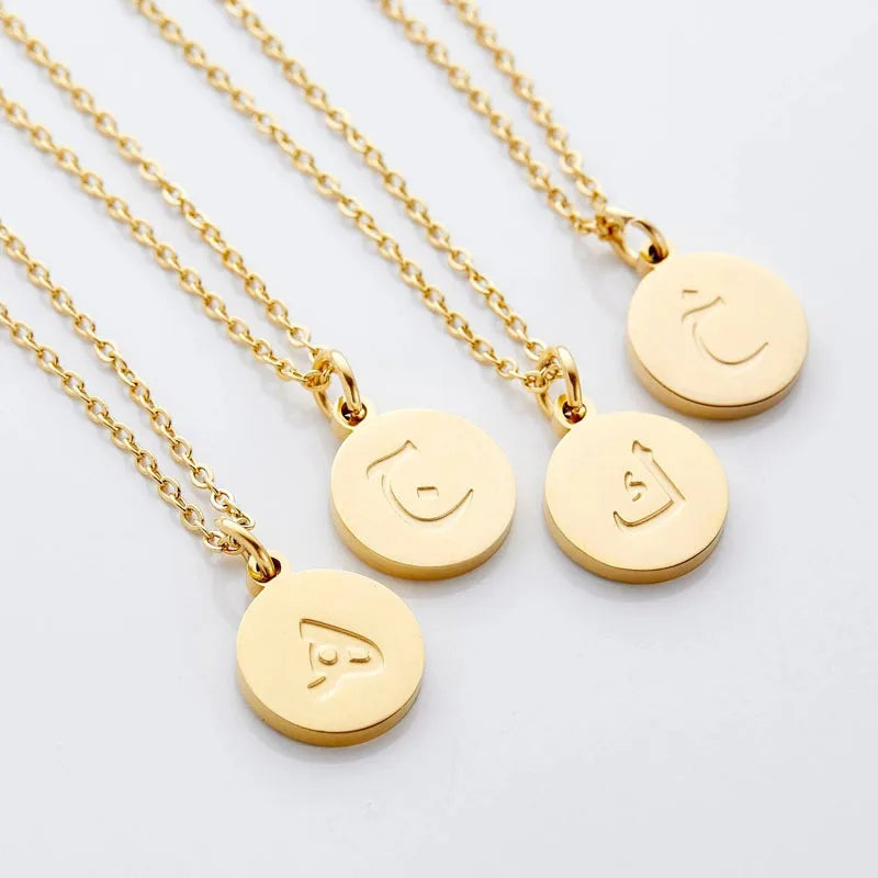 Custom Engrave Simple Jewelry Wholesale Women Arabic Necklace Gold Plated Stainless Steel Initials Greek Arabic Letter Necklace
