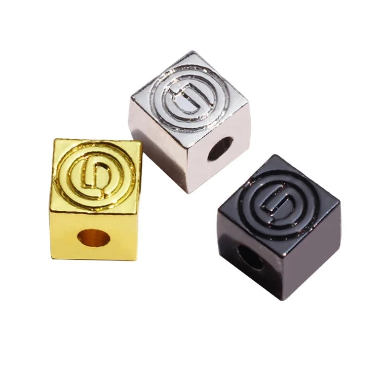 Custom logo Engraved Jewelry Tags Beads Zinc Alloy 2 Holes square Connector Beads for Rope Bracelet