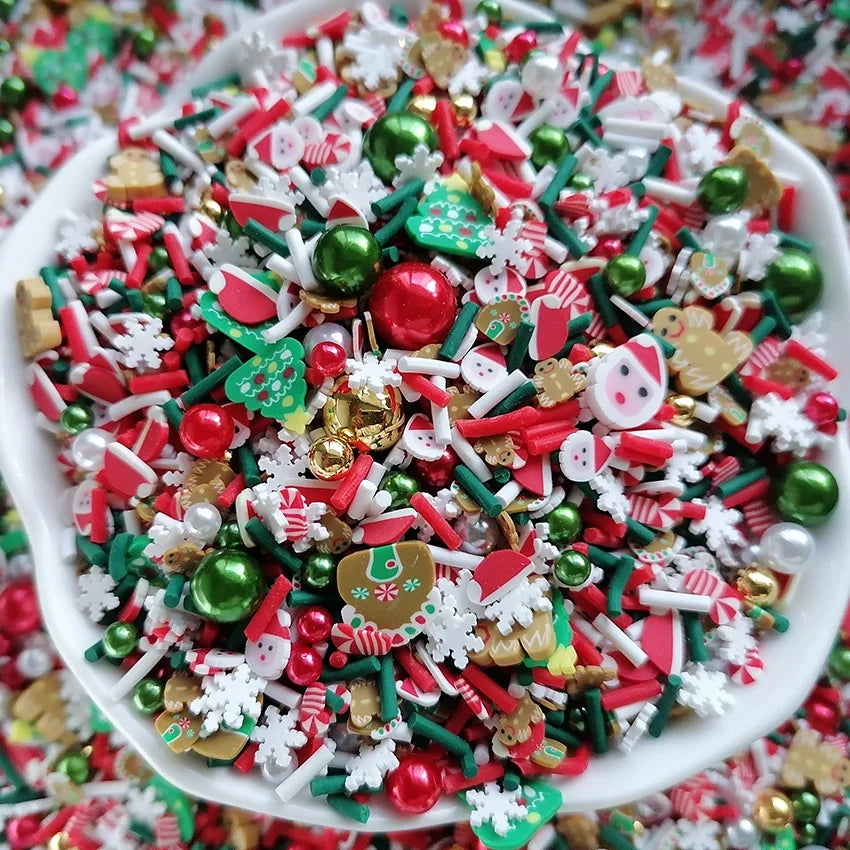 1kg DIY Craft Slime Sprinkles Christmas Tree Santa Claus Snowflake Acrylic Pearl Beads Mix Polymer Clay Sprinkles Slices