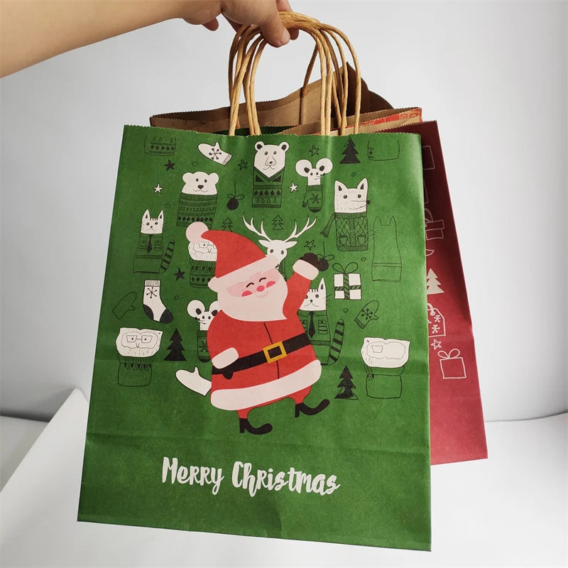 22*11*27cm Christmas Holiday Gift Kraft Paper Bags Medium Size Kraft Paper Gift Bag