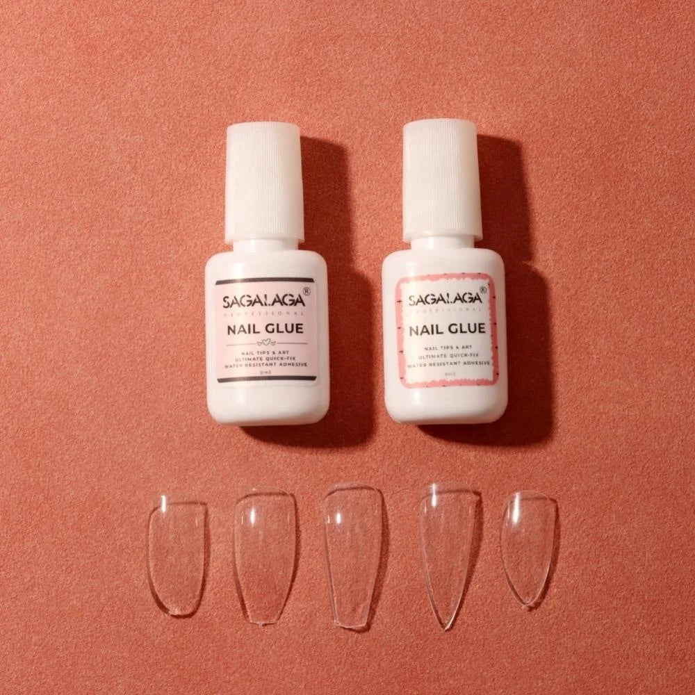 SAGALAGA Customized Non-toxic Transparent Long-lasting Fast Drying Nail Tips Glue Brush Adhesive Nail Art Press-On Nails (8ml)