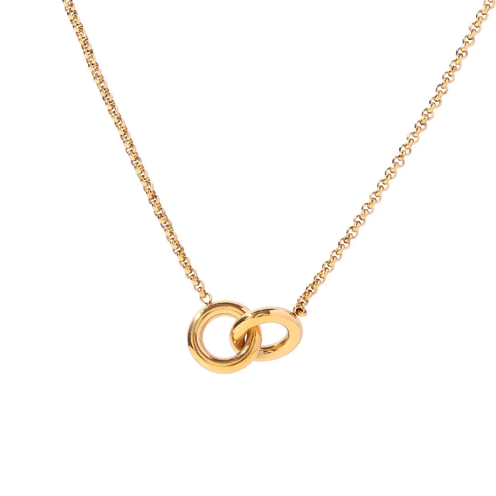 New Stainless Steel 18K Gold Plated Double Circles Connection Interlocking Circle Necklace