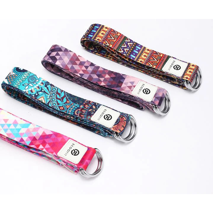 Ecoofit Custom Digital Transfer Print Label Multi Color Functional Yoga Assistance Adjustable Stretchy Yoga Strap