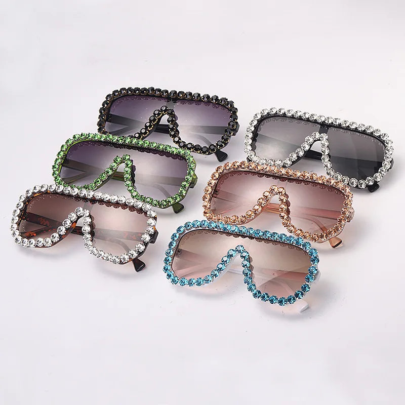 Women 2023 Free Shipping Glasses for Women to Party Large Shade Custom Logo Women Trendy Diamond Bling Crystal Sunglasses