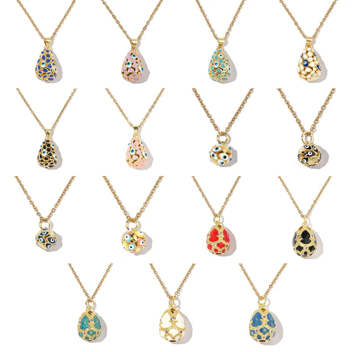 Beimai OEM Accessories Water Drop Eye Egg Enamel Ball Copper Zircon DIY Jewelry Pendant Charms for Jewelry Making