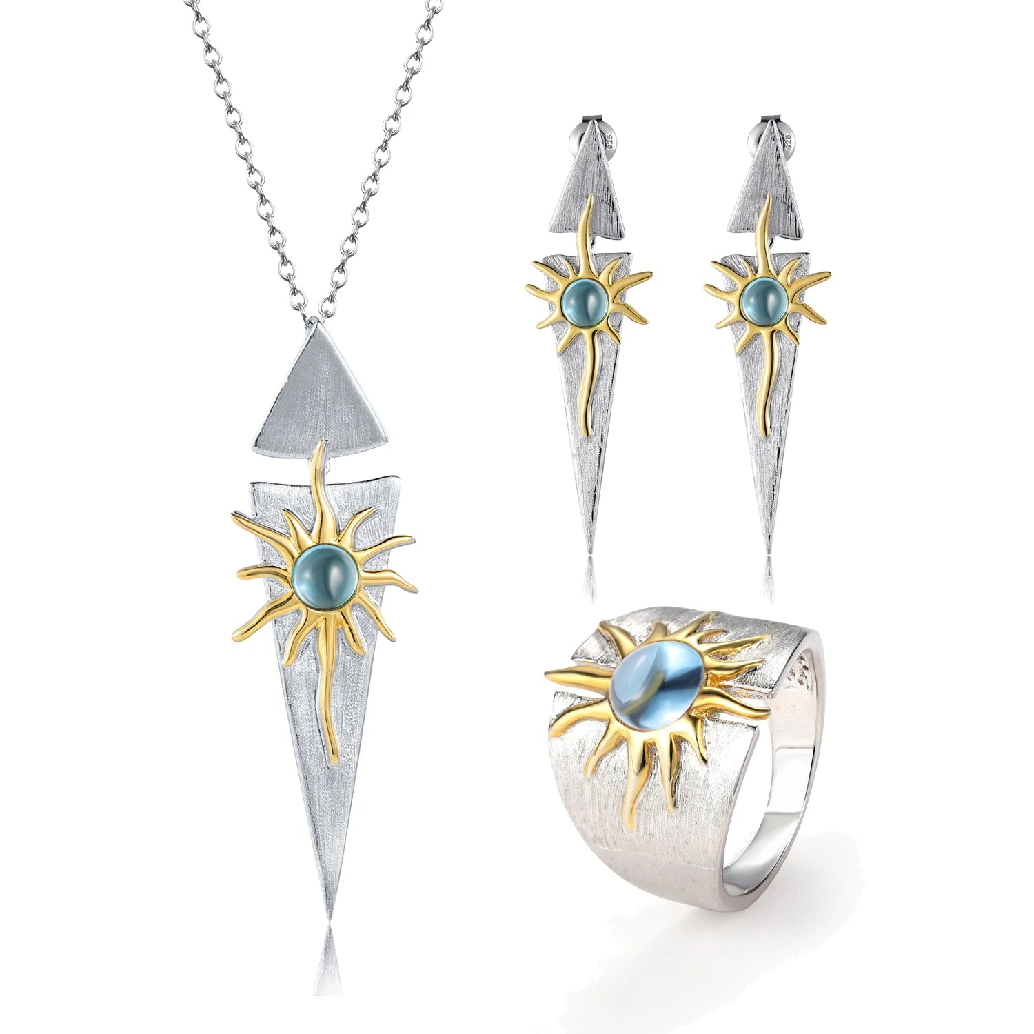 C7786 Abiding Jewelry Popular Design Round Cabochon Natural Gemstone Myths Wedding Bridal 925 Sterling Silver Jewellery Set