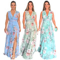 YQY10209 Trendy Summer Dress for Women Elegant Sleeveless Split Backless Printed Chiffon Dresses Women Casual Long Maxi Dresses