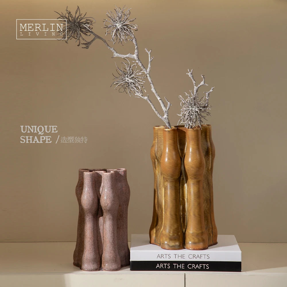 Merlin Living 3D Printing Vase Decoration Abstract Irregular White Vase Ceramic Vase Chaozhou Ceramic Factory Custom OEMODM