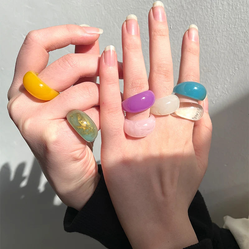 2023 Hot Selling Jelly Color Stackable Acrylic Ring Jewelry Thick Dome Knuckle Chunky Couple Resin Rings Women Men Joint Ring