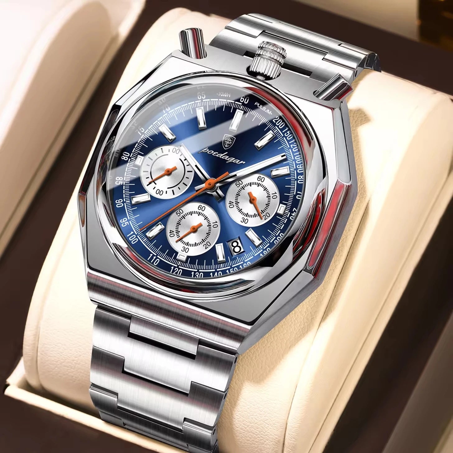 POEDAGAR 897 Men Luxury Stainless Steel Band Rose Gold Colors Design Quartz Watch Wrist Watch Time Pieces